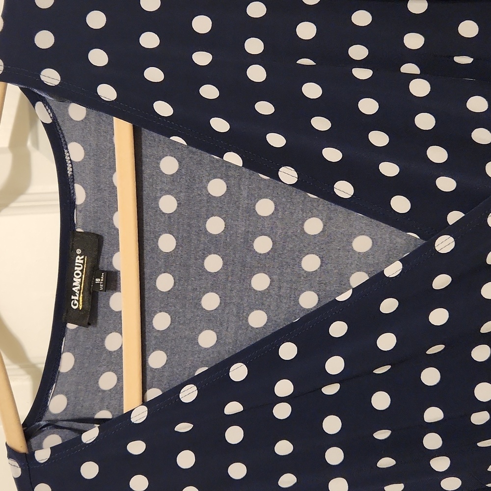 GLAMOUR  Dark Blue Polka Dot. 3/4 Sleeve Dress Size 16. - Picture 3 of 12